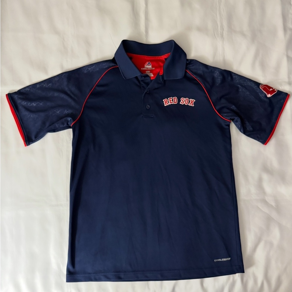 Majestic Cool Base MLB Boston Red Sox Short Sleeve Navy & Red Polo Shirt